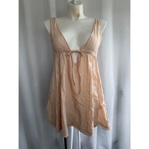 Peach Cotton Gauze Babydoll Mini Dress Women's Size XL Cottagecore Twee Boho